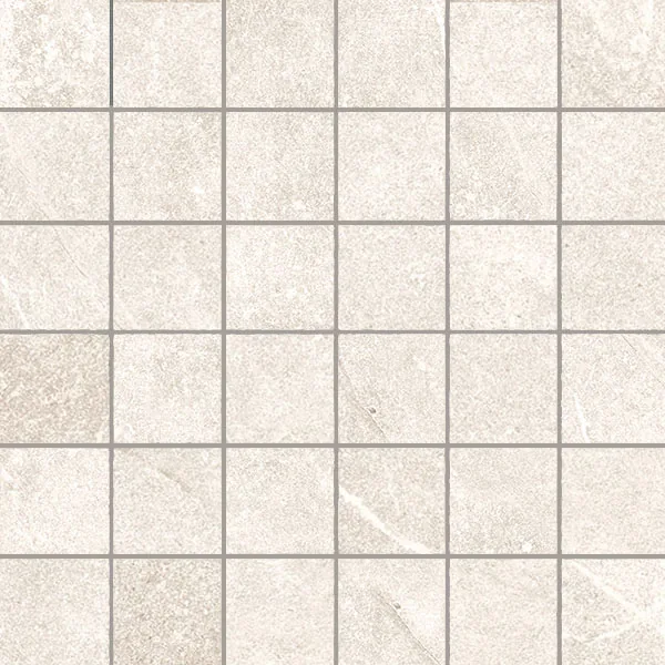 Cremeweiße Mosaikmatte 30×30 cm aus kleinen quadratischen Steinchen in Schieferoptik, matt, mit schmalen Fugen