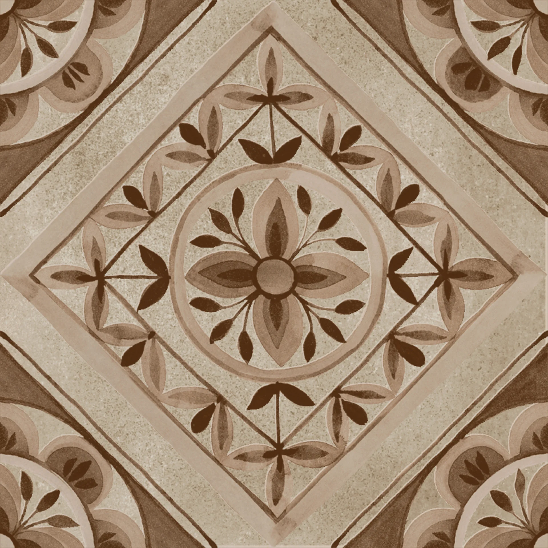 Quadrat-Fliese 20x20 cm in sandig-beigem Sabbia-Ton mit aufgesetztem Quadrat-Muster (Quadri), matt veredelt.