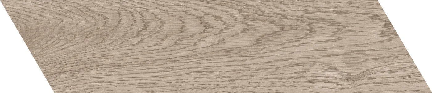 Schräge Chevron-Diele 11×54 cm in sandgrauer Holzoptik, matte Oberfläche, sichtbare Maserung, weißer Hintergrund.