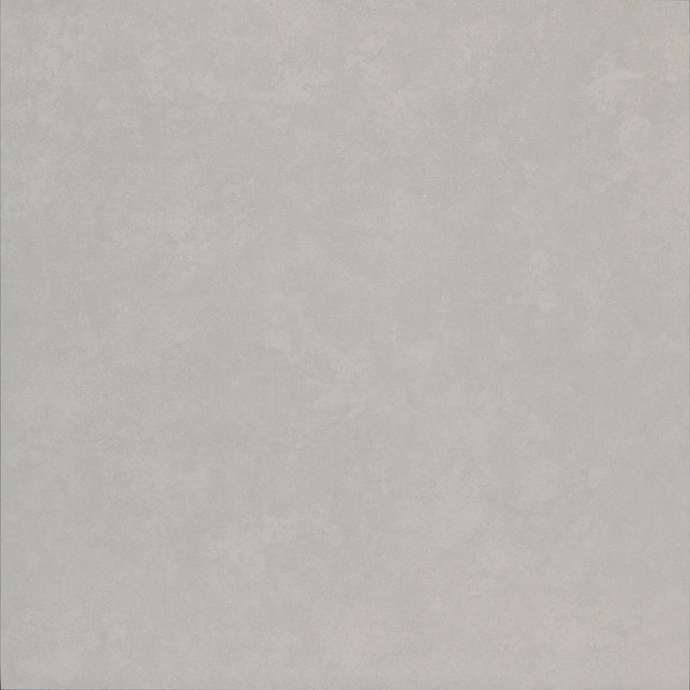Hellgraue Quadrat-Fliese 60x60 cm in matter Zementoptik mit fein gesprenkelter, hell gewolkter Fläche.
