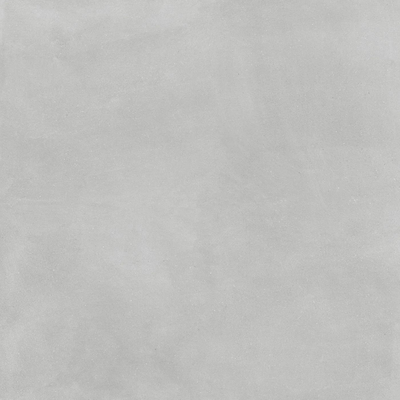 Hellgraue Betonoptik-Fliese 120x120 cm mit wolkiger, wie gespachtelt wirkender Schattierung, matt.