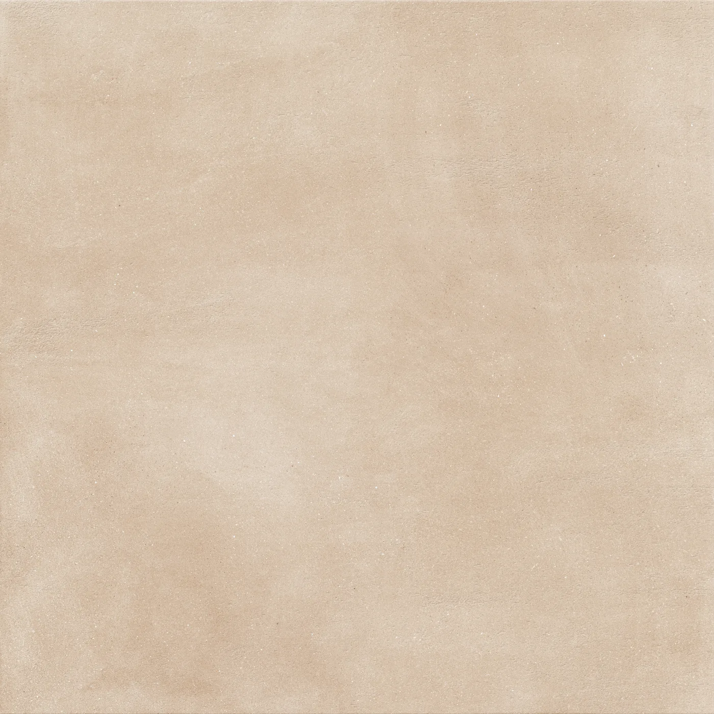 Warm beige Betonoptik-Fliese 120x120 cm mit wolkiger, wie gespachtelt wirkender Schattierung auf der Fläche, matt.