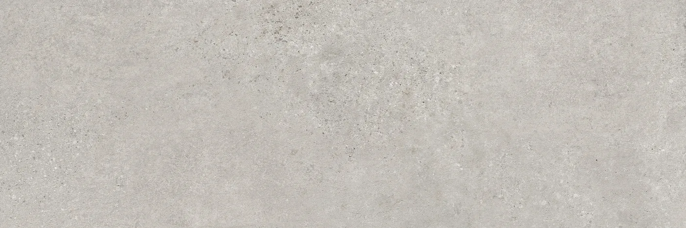 Matte Steingut-Wandfliese 30x90 cm in Betonoptik, mittleres Grau mit dezenter, wolkiger Zementzeichnung