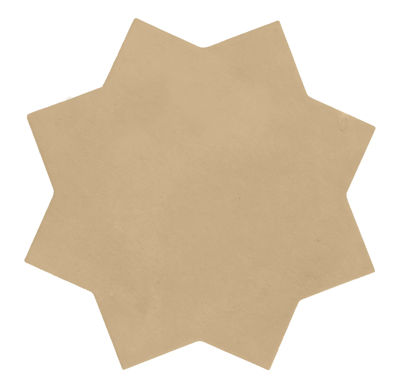 Achtzackige Sternfliese in warmem Sandbeige mit matter Oberfläche und fein changierenden Farbtönen.
