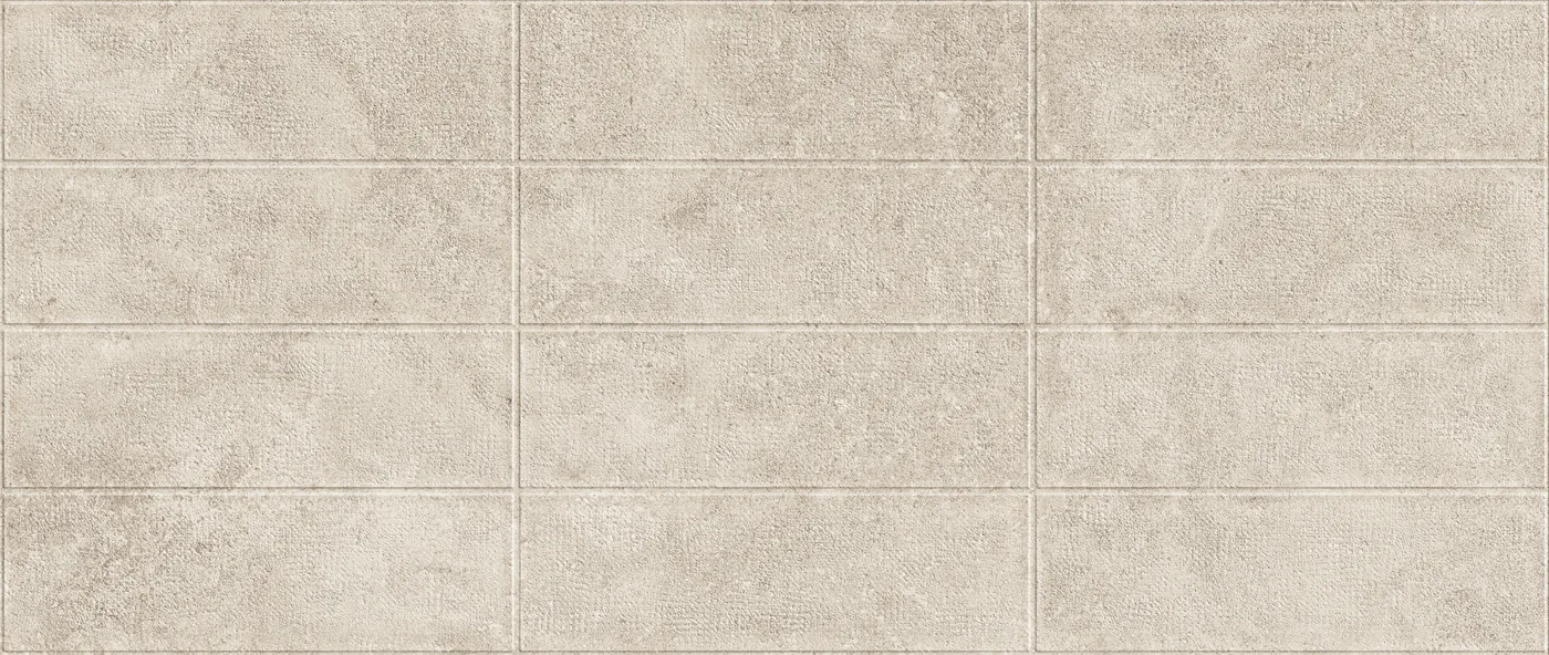 Boost Icor 3D Masonry Dust von Atlas Concorde: greige Feinsteinzeug-Fliese mit Mauerwerk-Relief, Steinoptik, 50 x 120 cm
