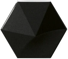 Equipe Magical 3 Oberland Black, 12,4x10,7 cm: glänzende 3D-Wandfliese in schwarz mit Pyramidenrelief.