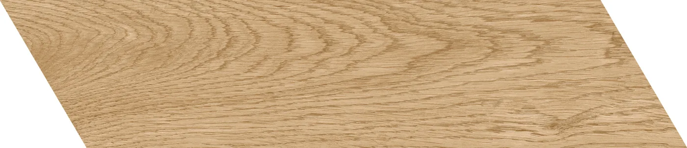 Schräge Chevron-Diele 11×54 cm in goldgelber Holzoptik, matte Oberfläche, sichtbare Maserung, weißer Hintergrund.