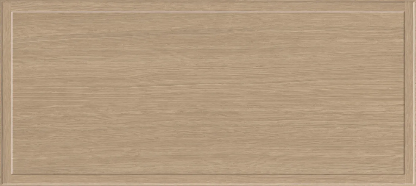 Wandfliese 60×135 cm in mittlerer Eichenholzoptik mit umlaufendem Rahmenprofil wie eine Kassettenfüllung
