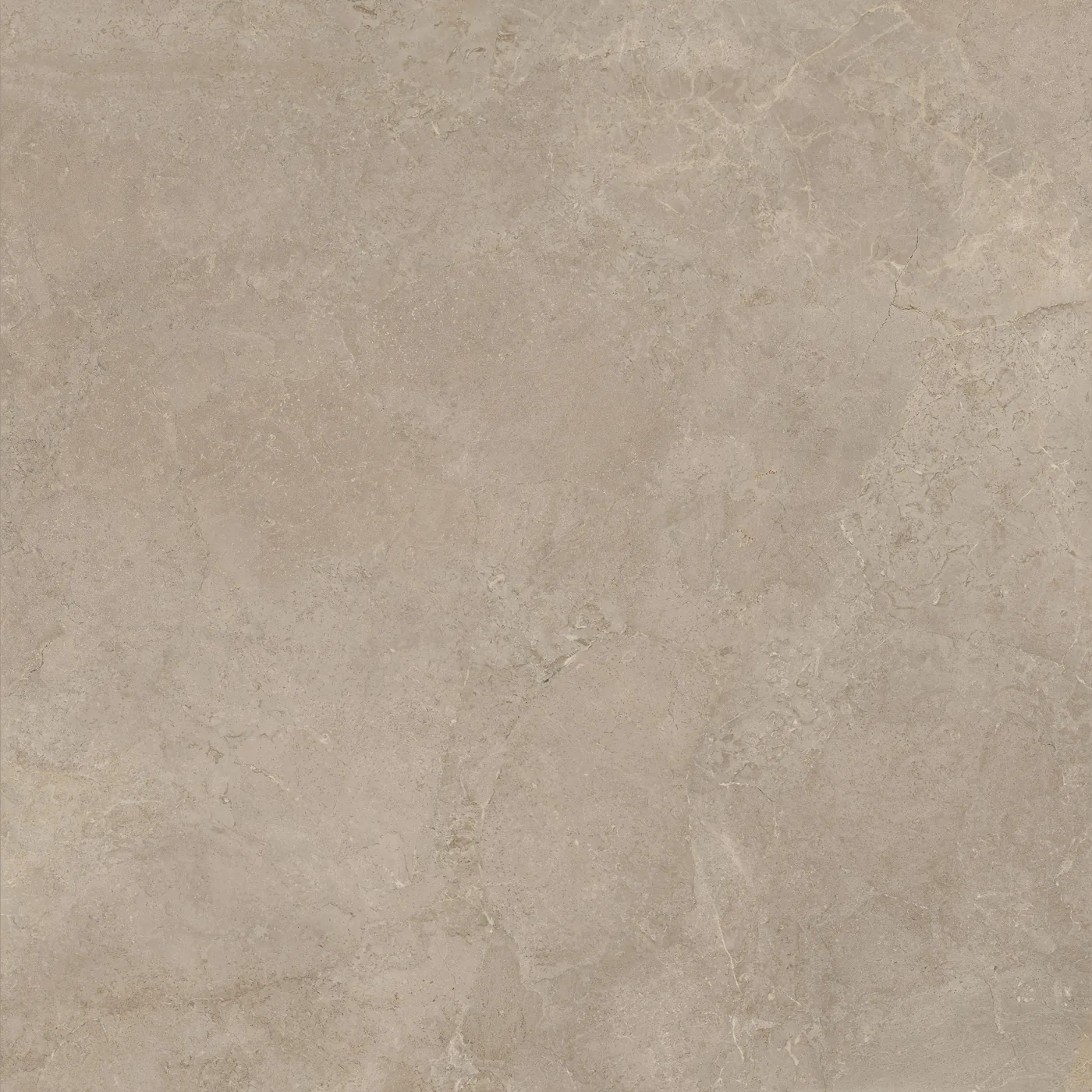 Taupefarbene Fliese in Steinoptik 120×120 cm in mattem Finish, mit zarten hellen Schlieren über die ganze Fläche.
