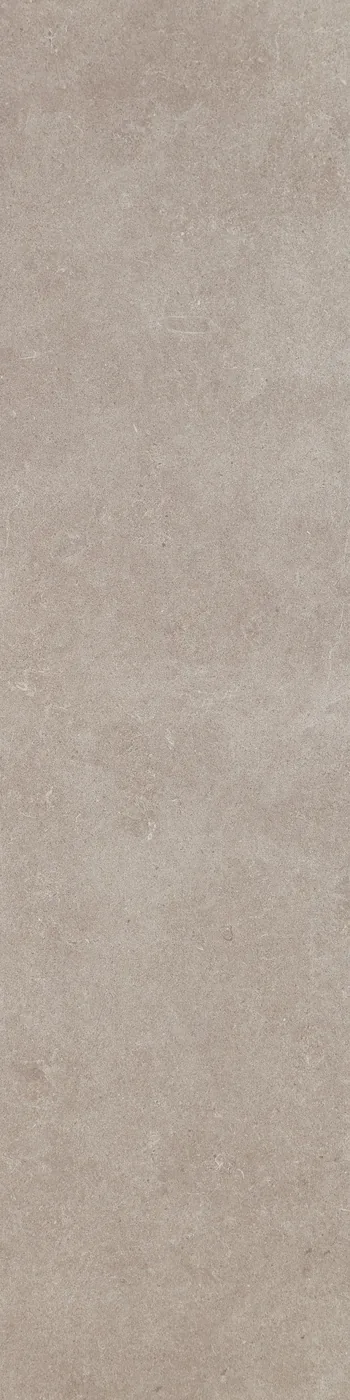 Warm hellgraue Feinsteinzeug-Fliese 30×120 cm in Steinoptik, matt, mit feinen hellen Einsprengseln und leichter Wolkung.