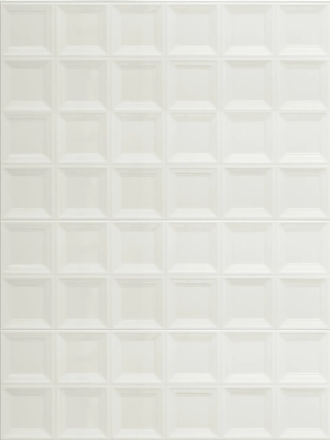 Marazzi Bliss 3D Square Ice: cremeweiße Wandfliese mit Kassettenrelief aus quadratischen Feldern, glänzend