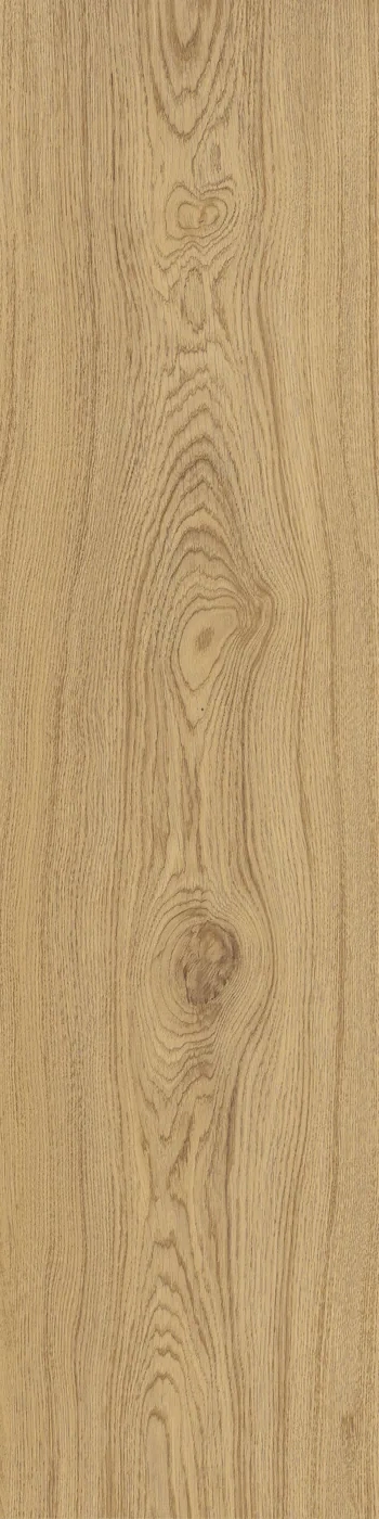 Honigfarbene Holzoptik-Fliese mit ruhiger Maserung und vereinzelten Ästen, 30x120 cm, Draufsicht