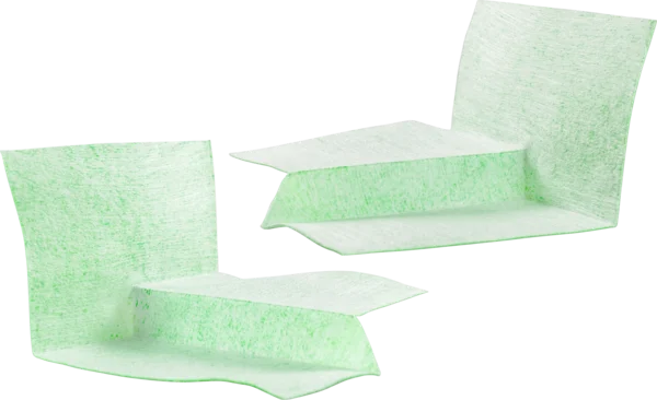 Codex Duschboardecken Sortiment — links- und rechts-Variante nebeneinander, beide grün vliesbeschichtet mit Falz-Versatz.