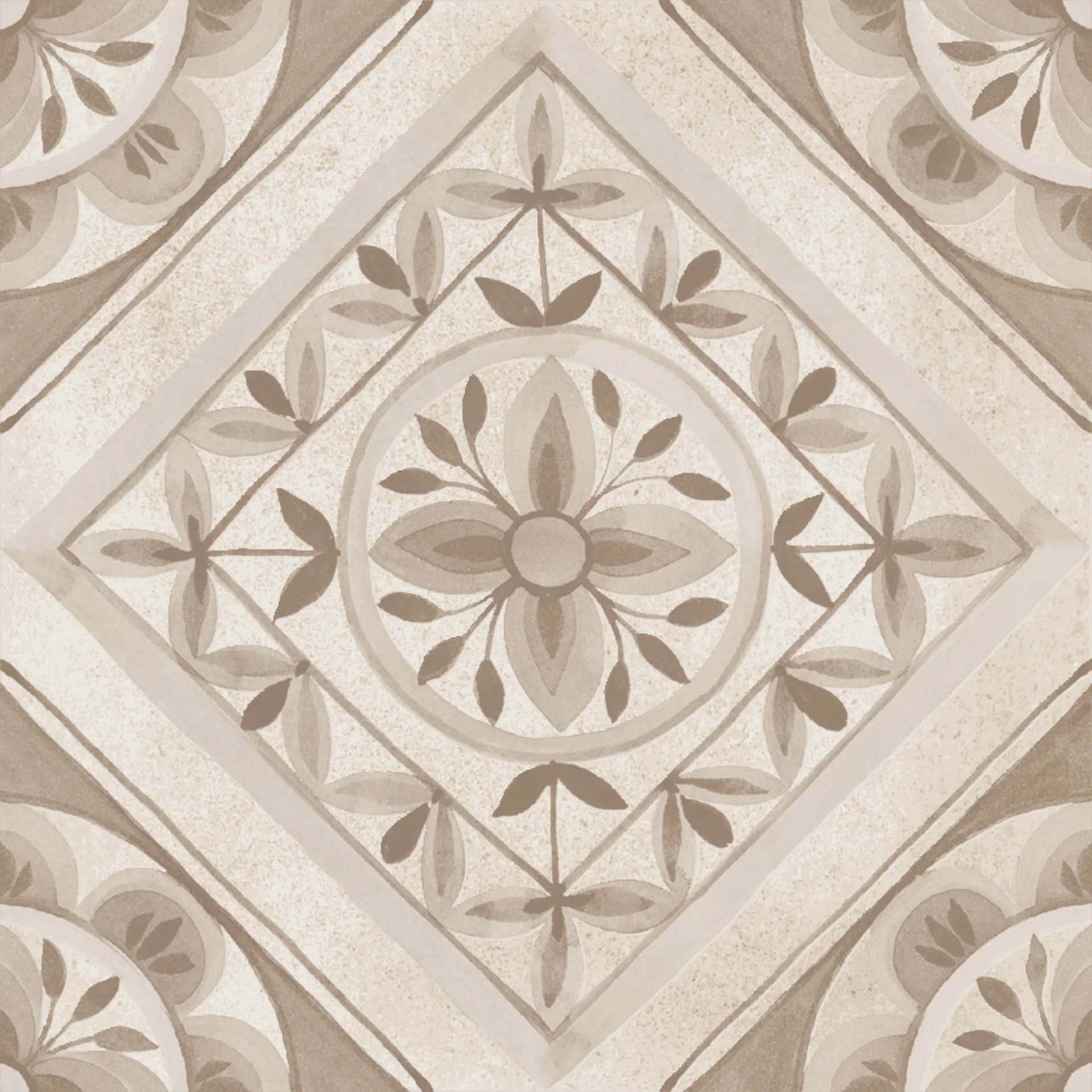 Quadrat-Fliese 20x20 cm in hellem Bims-Grau Pomice mit aufgesetztem Quadrat-Muster (Quadri), matt veredelt.