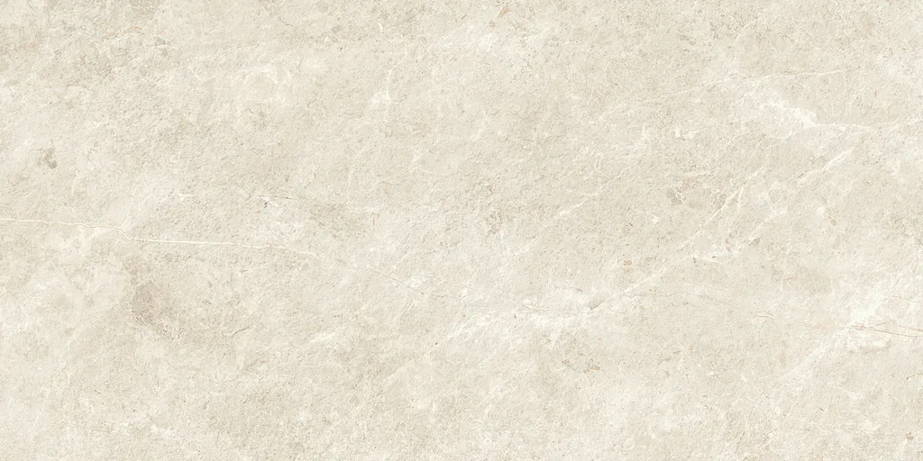 Hellcremefarbene Steinoptik-Fliese 30×60 cm in matter Oberfläche mit feiner Kalkstein-Maserung.
