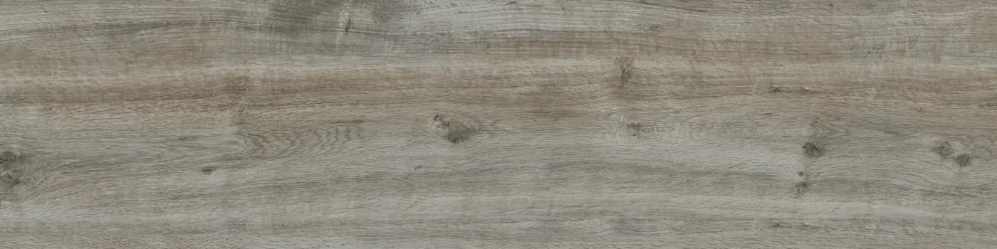Hellgraue Diele in Holzoptik 30×120 cm, matt, mit deutlicher Längsmaserung und dunkleren Astpartien.