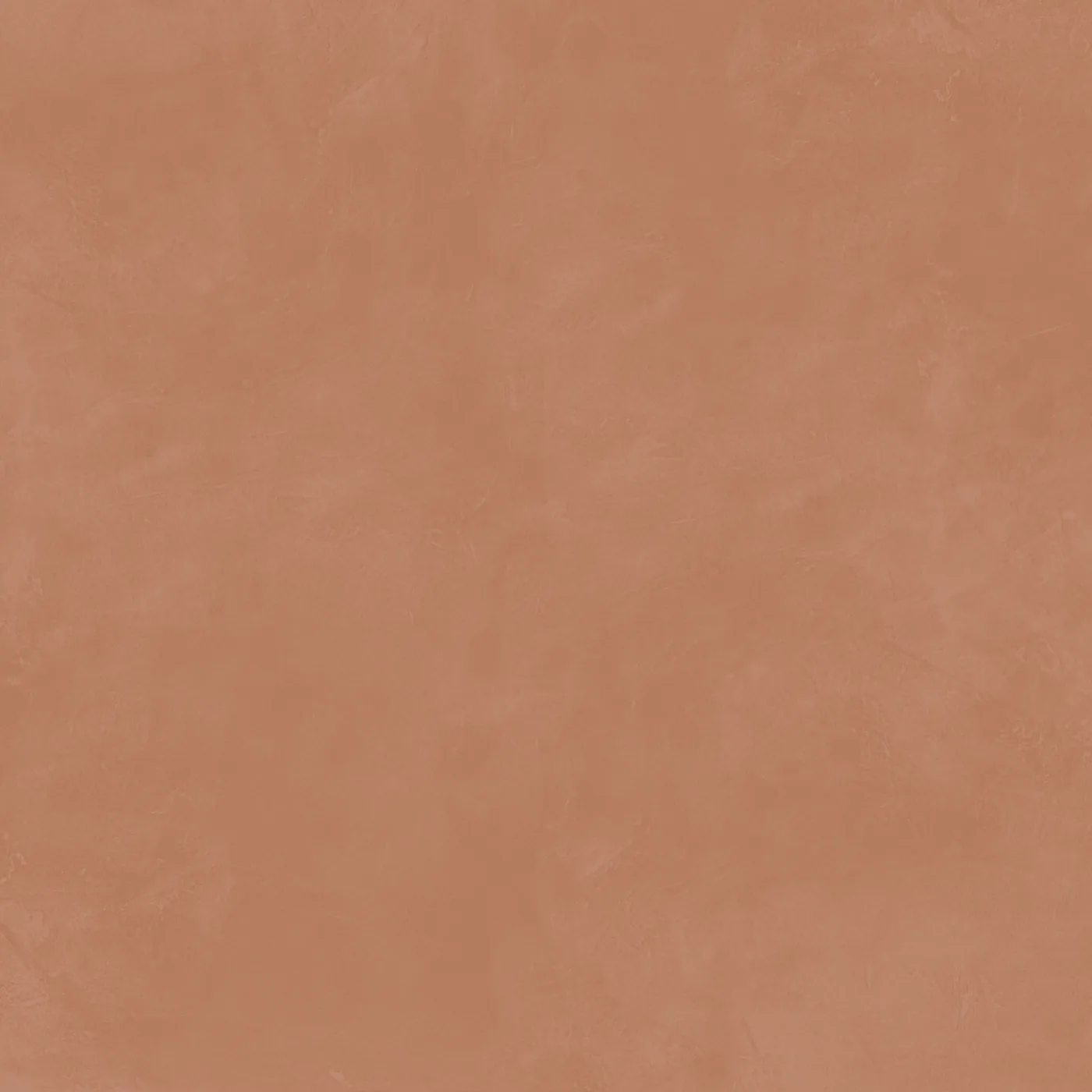 Terrakottafarbene Fliese in Betonoptik, 120×120 cm, matt, mit sanft wolkiger Zementstruktur über die ganze Fläche