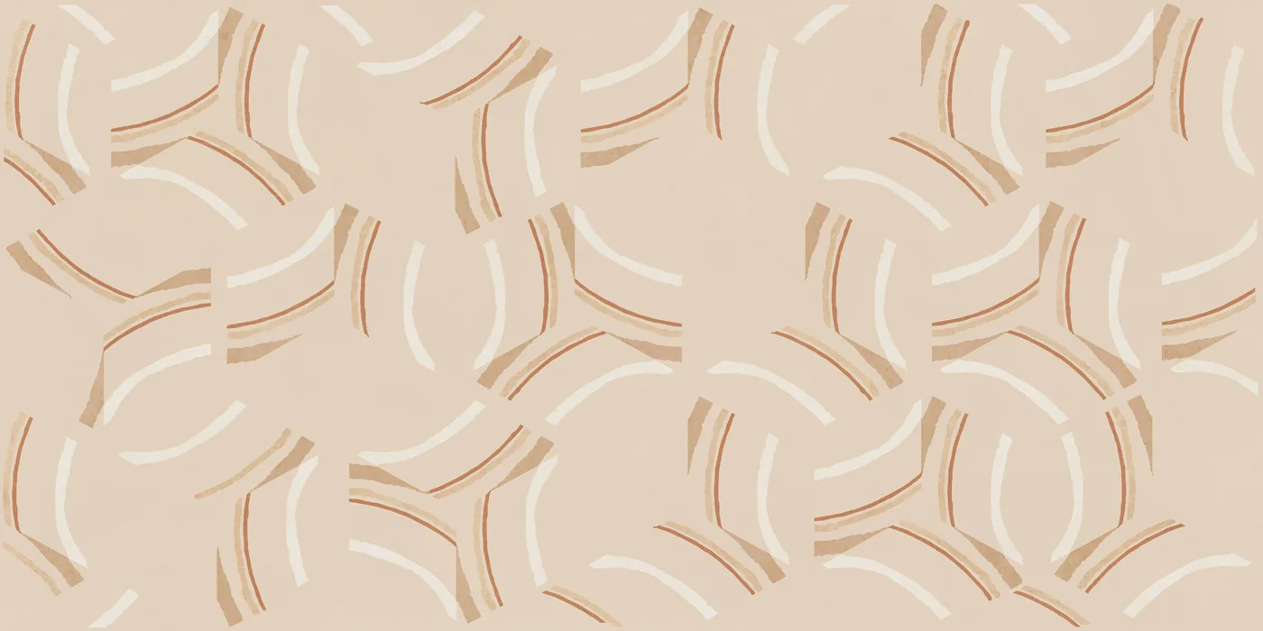 Beige Dekorfliese 60×120 cm mit verstreuten Bogenstrichen in Sand und Weiß sowie feinen kupferroten Linien