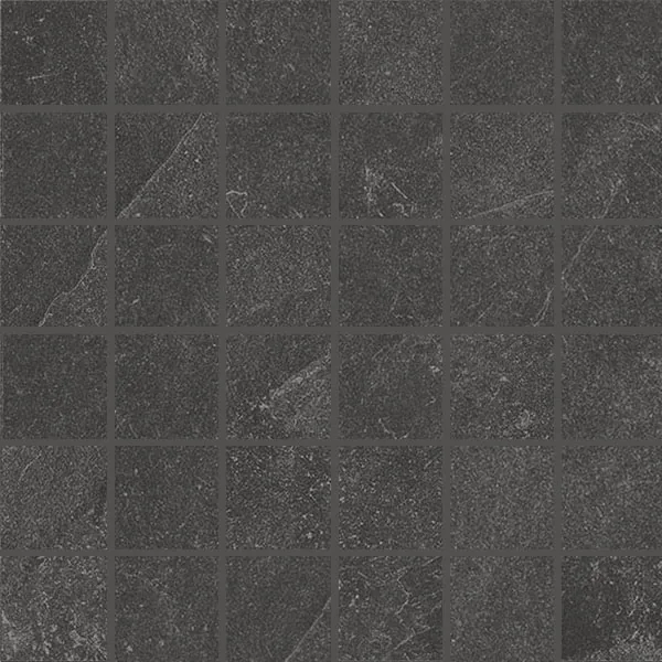 Anthrazitgraue Mosaikmatte 30×30 cm aus kleinen quadratischen Steinchen in Schieferoptik, matt, mit schmalen Fugen