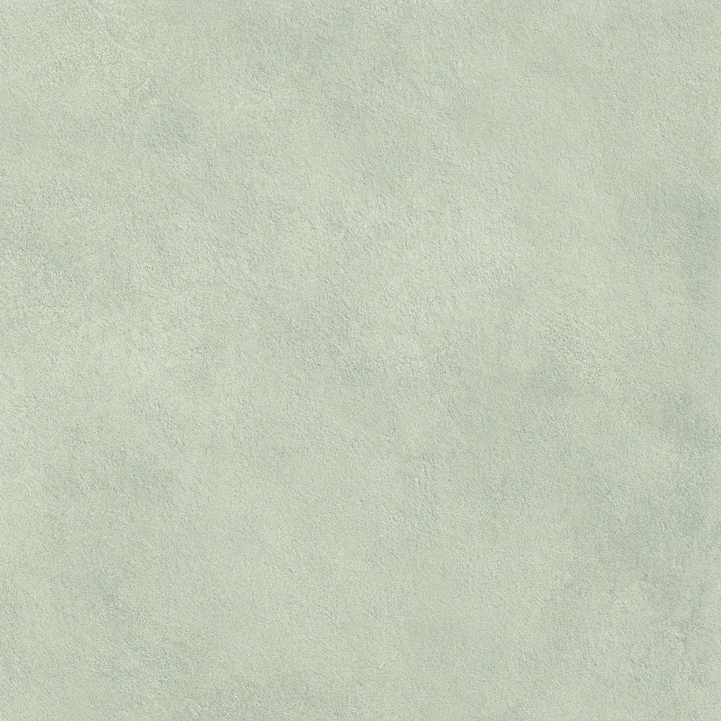 Salbeigrüne Betonoptik-Fliese 60×60 cm, matt, mit weicher wolkiger Lasur über die ganze Fläche.