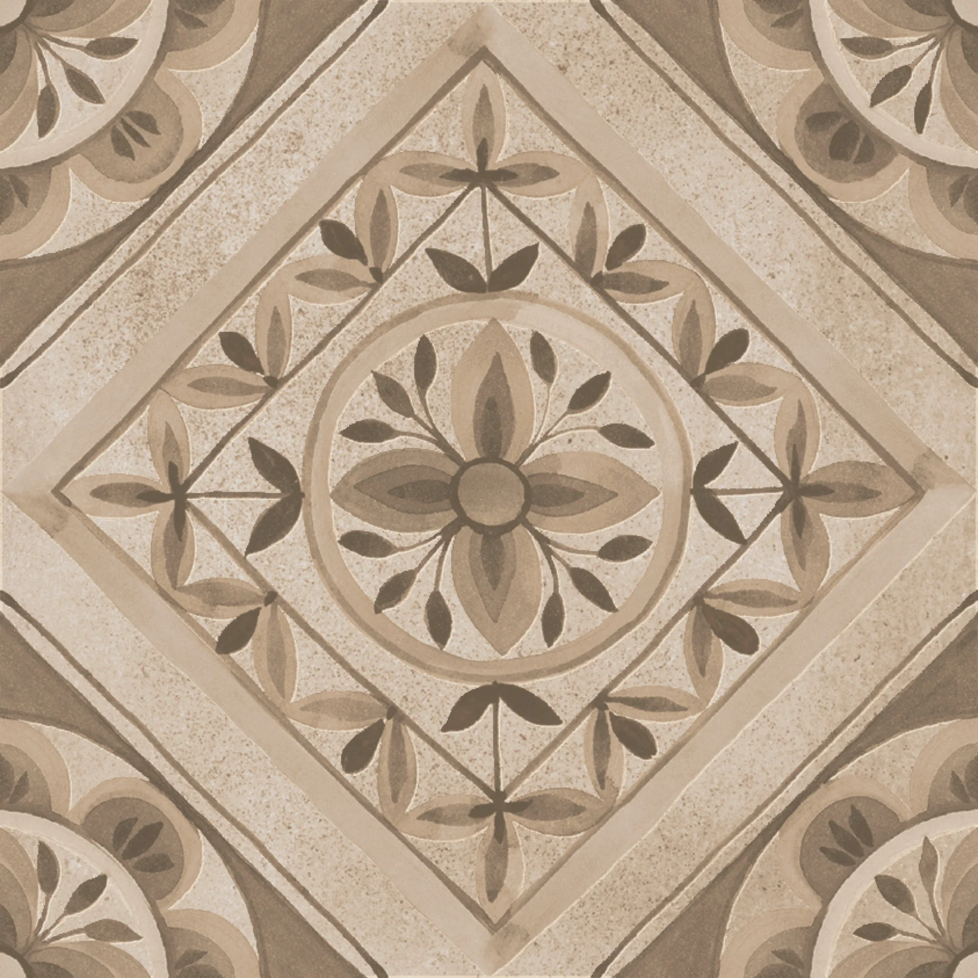 Quadrat-Fliese 20x20 cm in kalkig-weißem Calce-Ton mit aufgesetztem Quadrat-Muster (Quadri), matt veredelt.