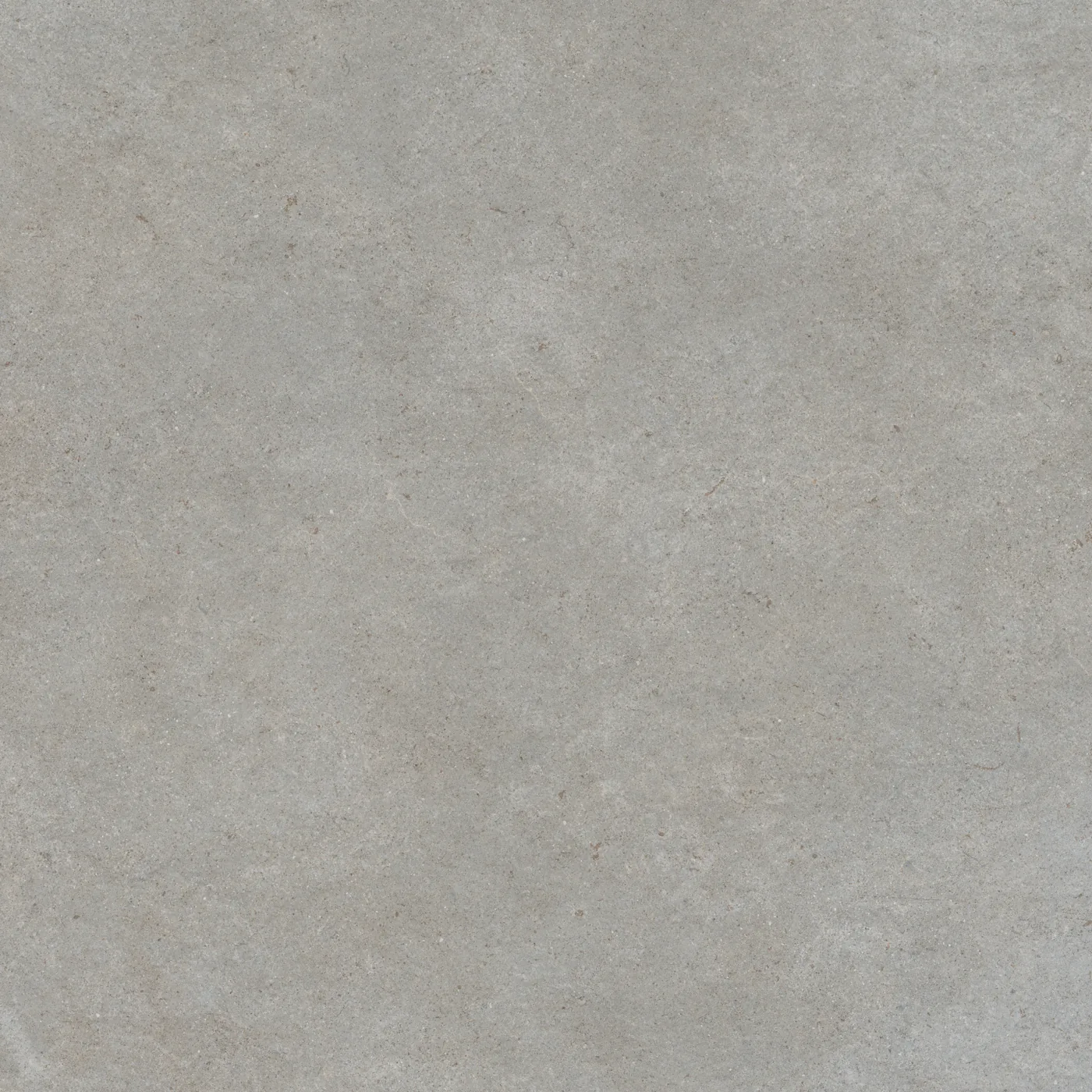 Hellgraue Betonoptik-Fliese 75x75 cm mit feiner, wolkiger Schattierung und leichter Körnung, griffig rau.