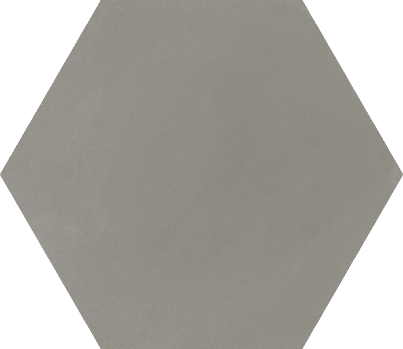 Dunkelgraue Sechseckfliese 18,2x21 cm in Betonoptik, einfarbig mit feiner wolkiger Schattierung, matte Oberfläche.