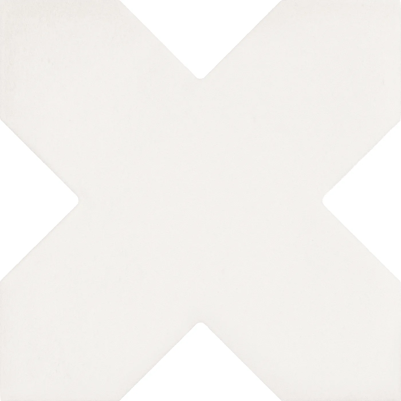 Kreuzförmige Wand- und Bodenfliese in cremigem Off-White mit matter, leicht wolkiger Oberfläche.