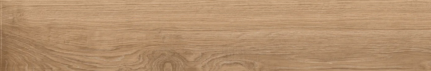 Honigbeige Holzoptik-Fliese 25×150 cm in Dielenform, matt, mit feiner Längsmaserung und ruhiger Maserung.