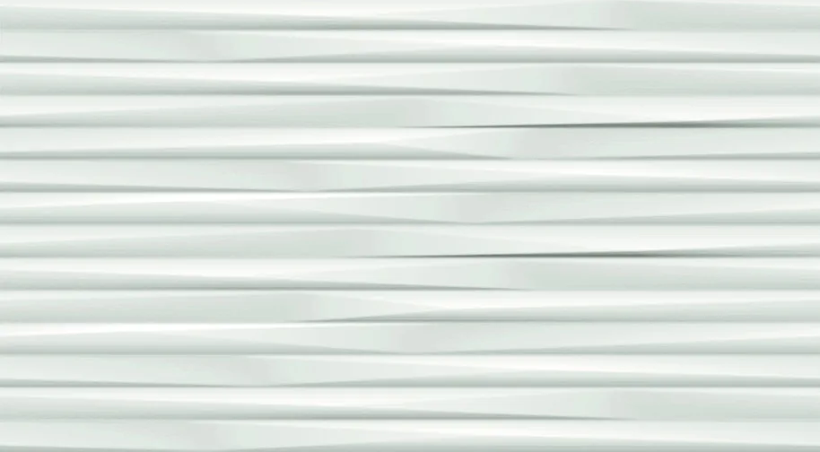 Weiße Wandfliese 30,5×56 cm mit mattem 3D-Relief aus feinen, horizontal verlaufenden Klingenlinien.