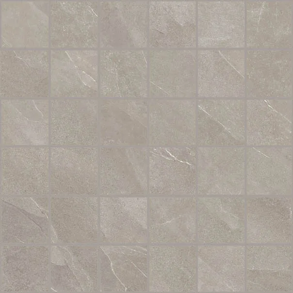 Beigebraune Mosaikmatte 30×30 cm aus kleinen quadratischen Steinchen in Schieferoptik, matt, mit schmalen Fugen