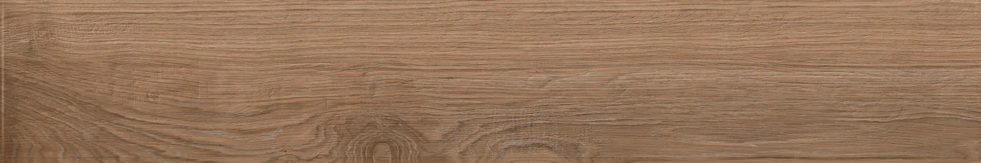 Rötlich-braune Holzoptik-Fliese 25×150 cm in Dielenform, matt, mit feiner Längsmaserung und ruhiger Maserung.