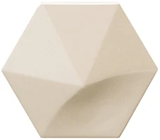 Equipe Magical 3 Oberland Cream, 12,4x10,7 cm: glänzende 3D-Wandfliese in creme mit Pyramidenrelief.