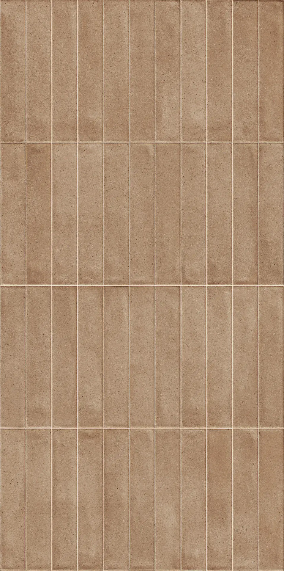 Riemchen-Fliese 5,3x30 cm in irdenem Coccio-Rot wie eine Ton-Scherbe, matt veredelt.