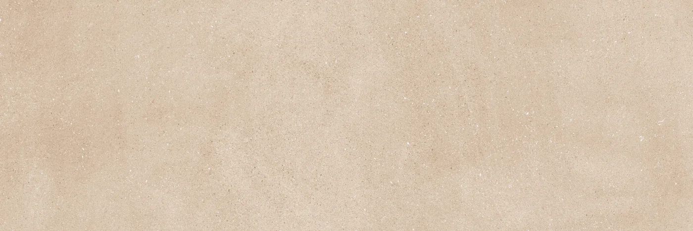 Rechteckige Wandfliese in warmem Sandbeige mit feiner, gleichmäßiger Betonstruktur und matter Oberfläche, Querformat