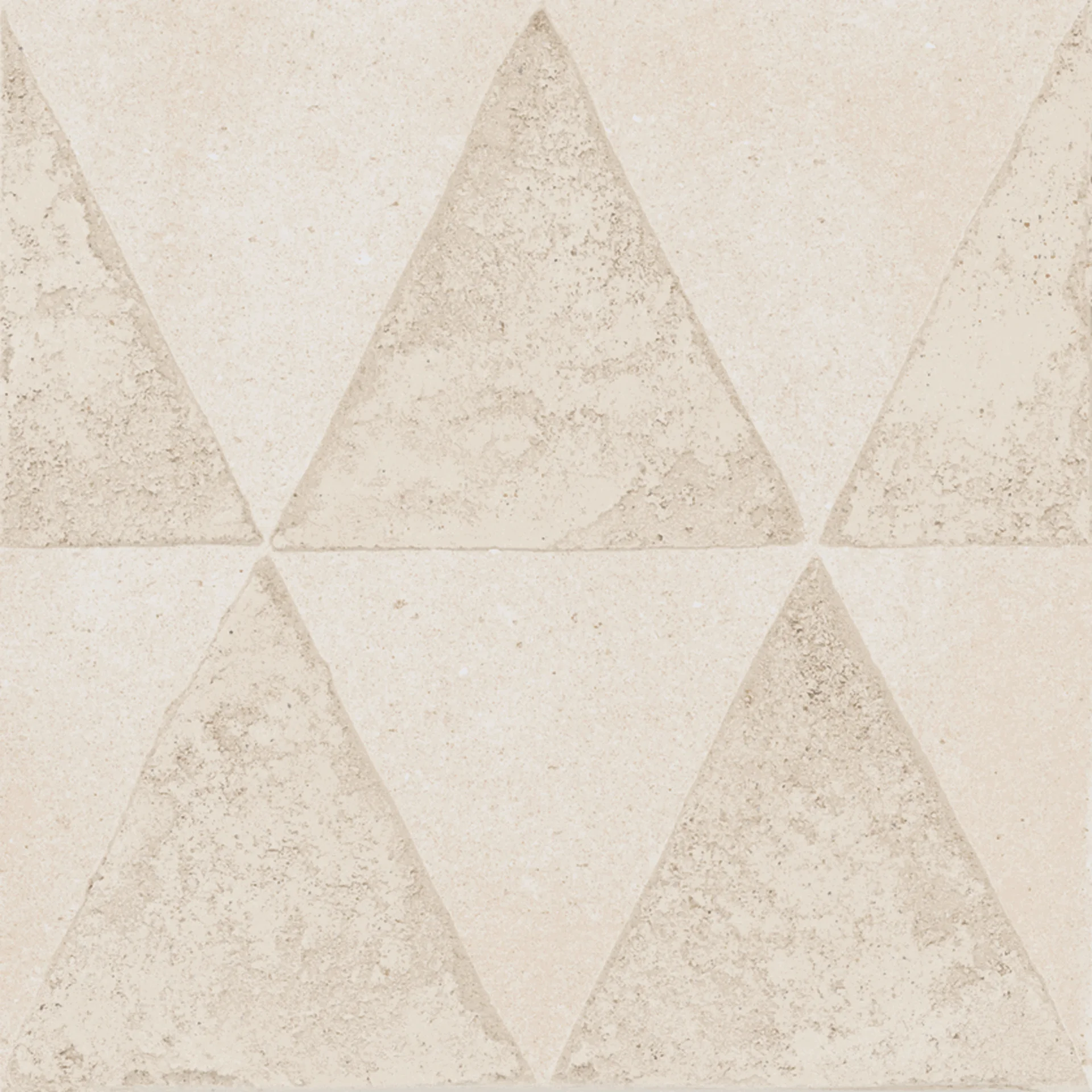 Quadrat-Fliese 20x20 cm in hellem Bims-Grau Pomice mit aufgesetztem Dreieck-Muster (Triangoli), matt veredelt.