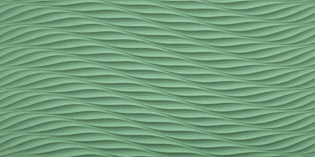 Salbeigrüne Wandfliese 40×80 cm mit mattem 3D-Relief aus welligen, ineinander verdrehten Bändern.
