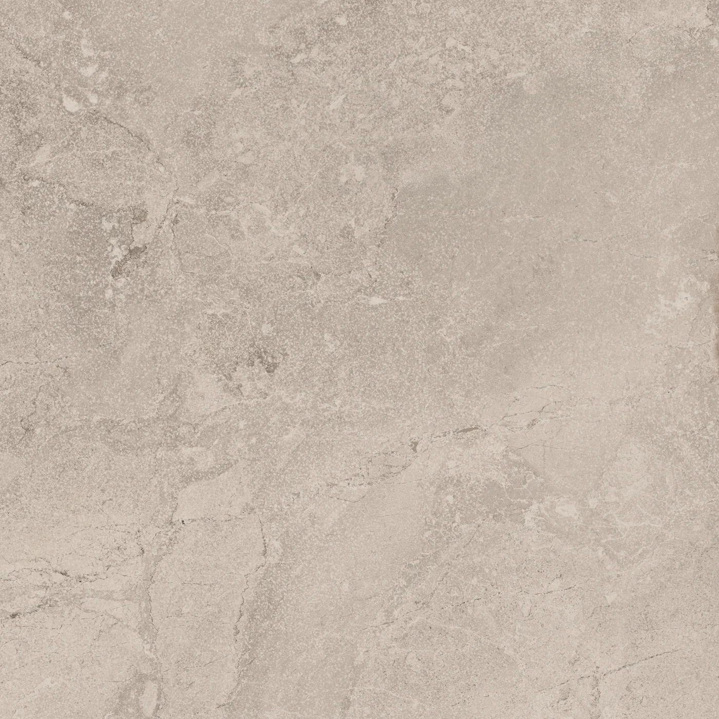 Graubeige Steinoptik-Fliese 60x60 cm, matt, mit feiner heller Aderung und wolkiger Mineralzeichnung.