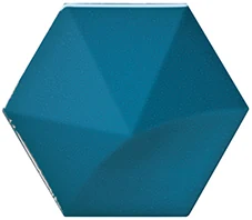 Equipe Magical 3 Oberland Electric Blue, 12,4x10,7 cm: glänzende 3D-Wandfliese in petrolblau mit Pyramidenrelief.