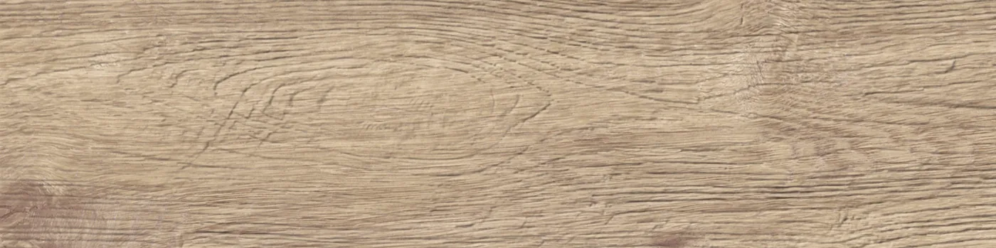 Graubeige Diele in Holzoptik 30×120 cm, matt, mit feiner Längsmaserung, Ästen und rissigen Strukturen.