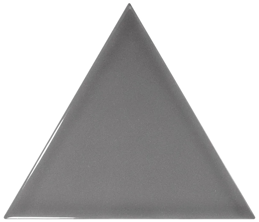 Dreieckige Wandfliese in Dunkelgrau, glänzend glasiert, Format 10,8x12,4 cm, mit gleichmäßig deckender Oberfläche.