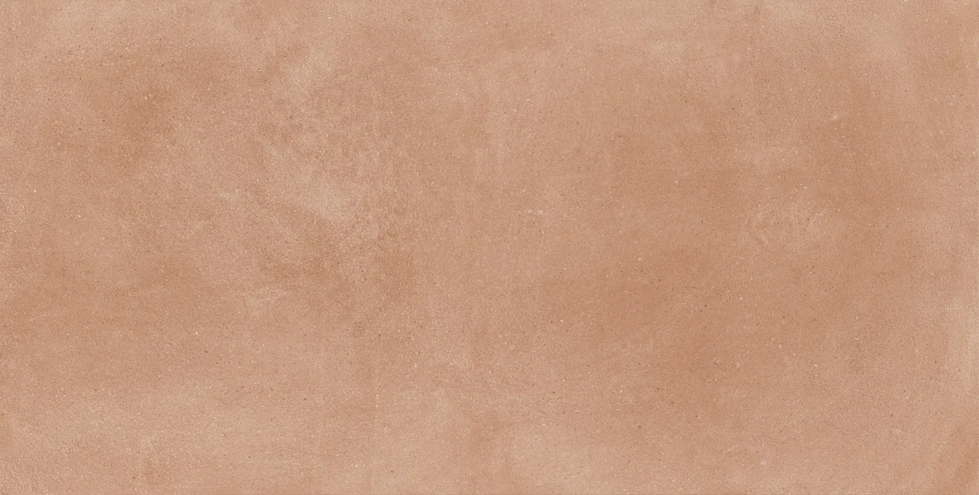 Terrakottafarbene Betonoptik-Fliese 75x150 cm mit wolkiger, wie gespachtelt wirkender Schattierung auf der Fläche, matt.