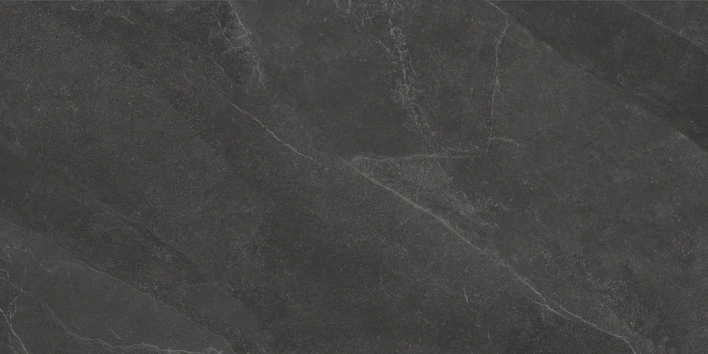 Anthrazitgraue Fliese 80×160 cm in Schieferoptik mit feinen hellen Adern und mattem Finish