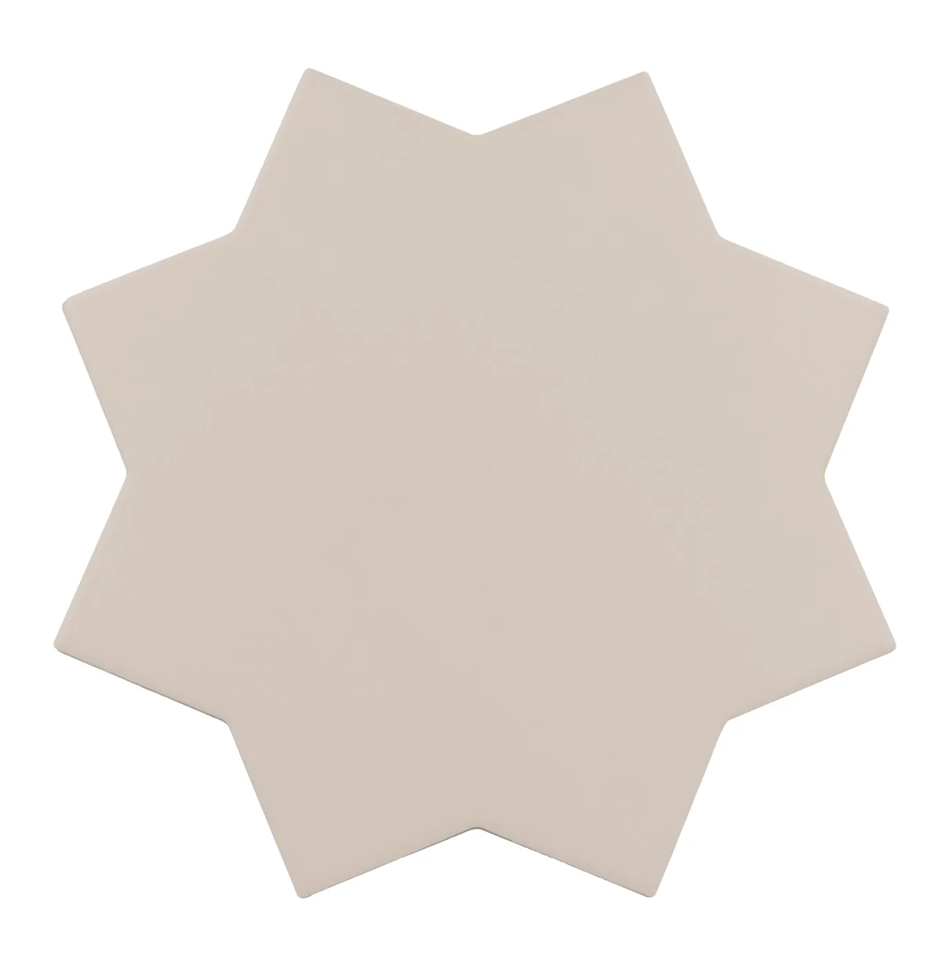 Achtzackige Sternfliese in mattem Taupe-Beige, Format 16,8×16,8 cm, einfarbig glatt vor weißem Hintergrund.