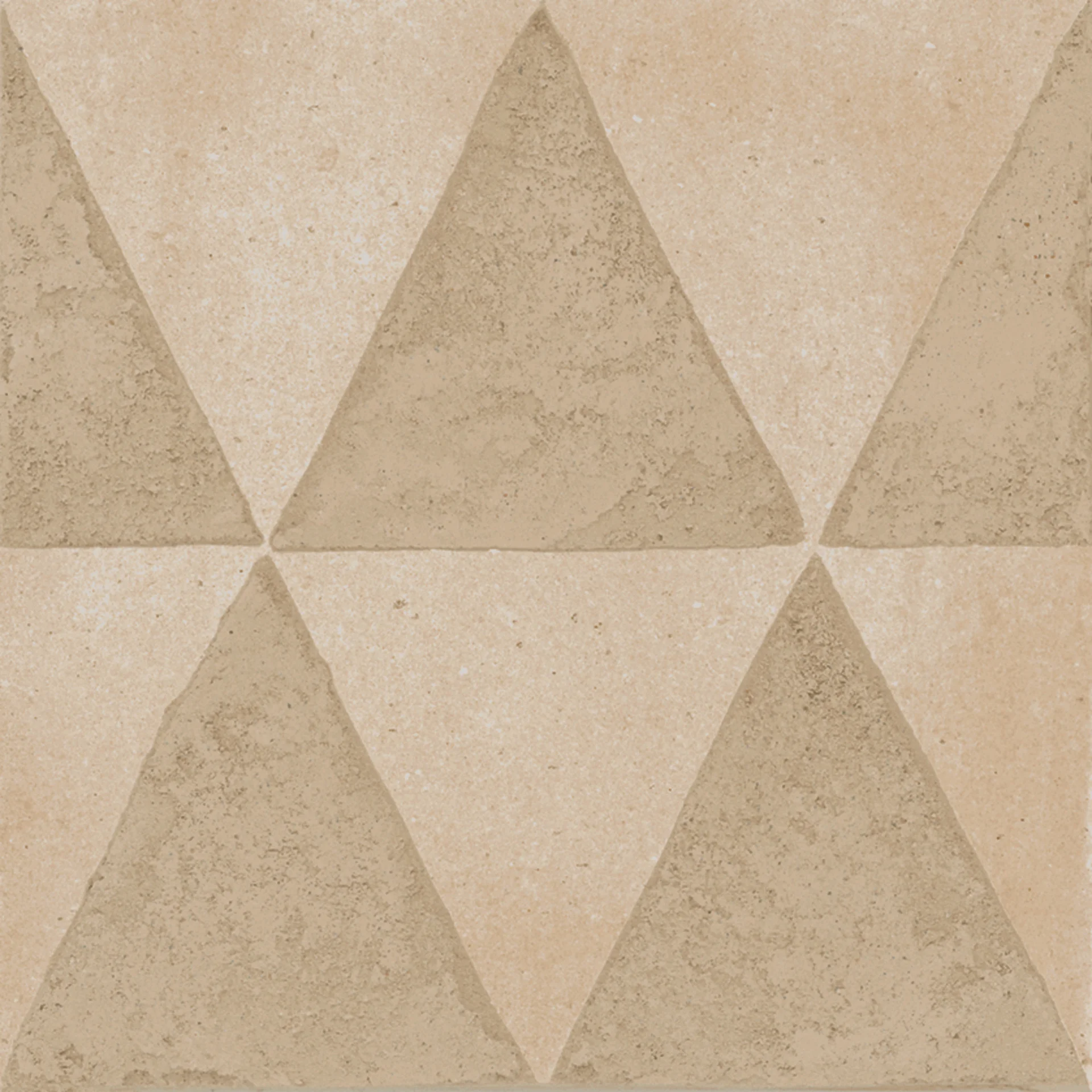 Quadrat-Fliese 20x20 cm in kalkig-weißem Calce-Ton mit aufgesetztem Dreieck-Muster (Triangoli), matt veredelt.