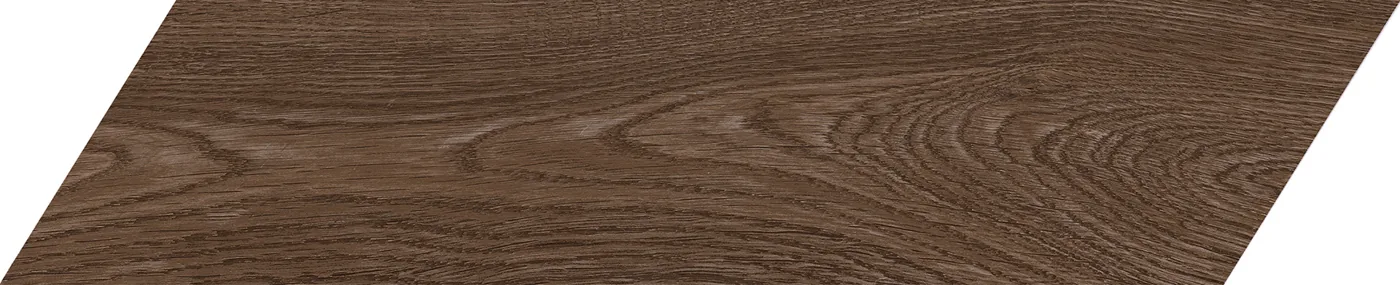 Schräge Chevron-Diele 11×54 cm in dunkler rotbrauner Holzoptik, matte Oberfläche, sichtbare Maserung, weißer Hintergrund.