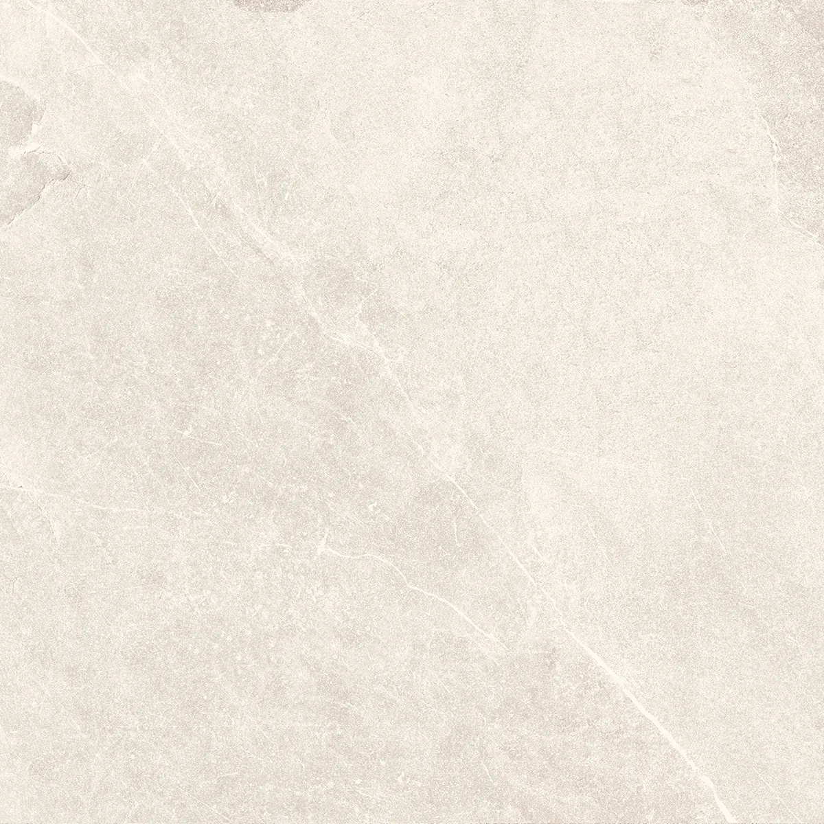 Cremeweiße Fliese 60×60 cm in Schieferoptik mit beigen Schlieren und mattem Finish