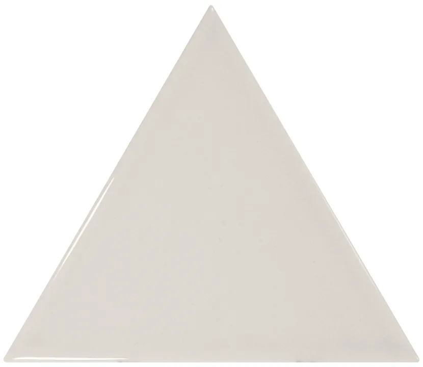 Dreieckige Wandfliese in Hellgrau, glänzend glasiert, Format 10,8x12,4 cm, mit gleichmäßig deckender Oberfläche.