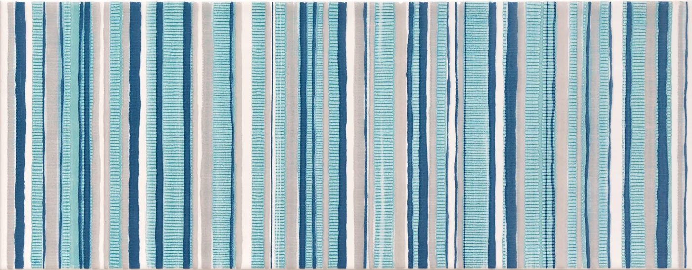 Marazzi Cloud Decoro Lines Shappire 20x50 cm, glänzendes Wanddekor mit Längsstreifen in Dunkelblau, Türkis und Grau