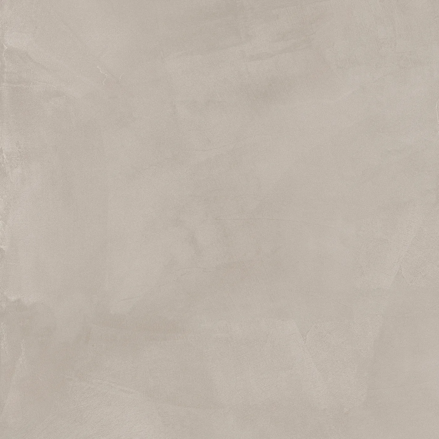 Fliese in hellem Greige 75×75 cm in Spachteloptik, matte Oberfläche mit wolkigen Spachtelspuren und feinen Kratzlinien.